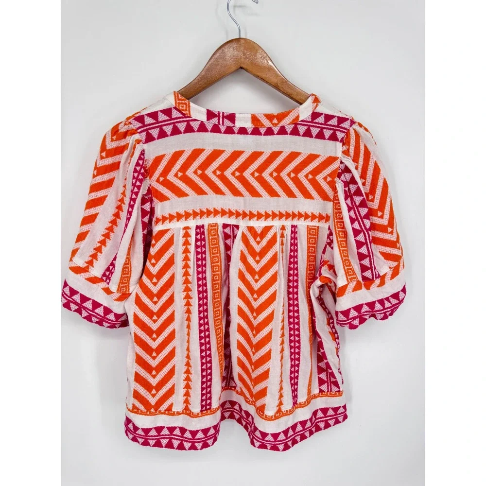 Old Navy Geometric Print Shirt Women M Petite Boho Embroidered Ethnic Festival